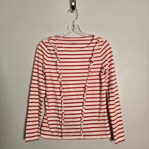 Boden Celeste Frilled Breton Top Size 4 Nautical Striped Ruffle Sailor Preppy